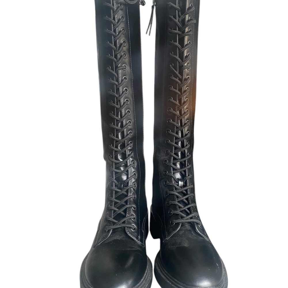 Sleek Black Leather Lace-Up Boots